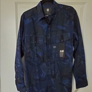 NWT G-Star Type C Straight Long Shirt Dark Blue Camo, Size M